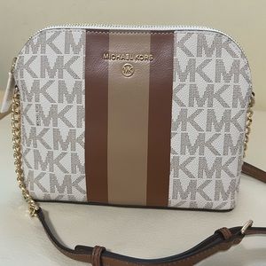 Michael Kors center stripe crossbody bag vanilla/ luggage